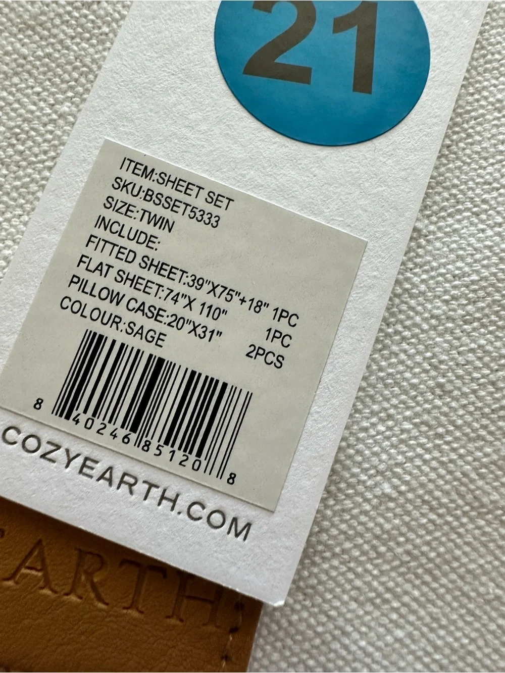NWT Cozy Earth Twin Size Sheet Set Color Sage Reusable Tote